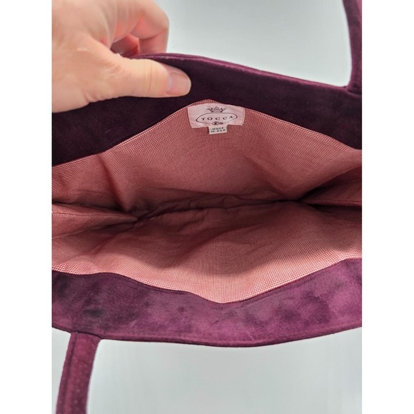 TOCCA Burgundy Suede Tote Bag Made in USA Gold Clasp Vintage Rare - Picture 3 of 5